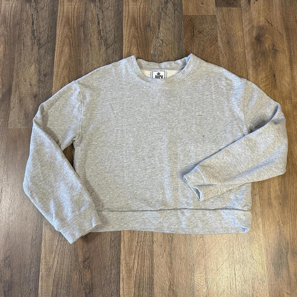 Juicy Couture Cropped Crew Neck Sweatshirt Gray Women’s Medium Crown Logo